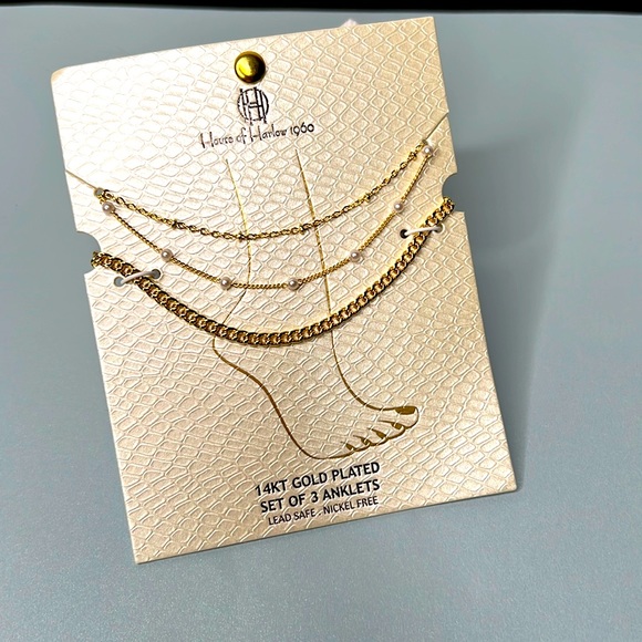 House of Harlow 1960 14kt gold plated set of Anklets (3) NWT - Picture 4 of 4